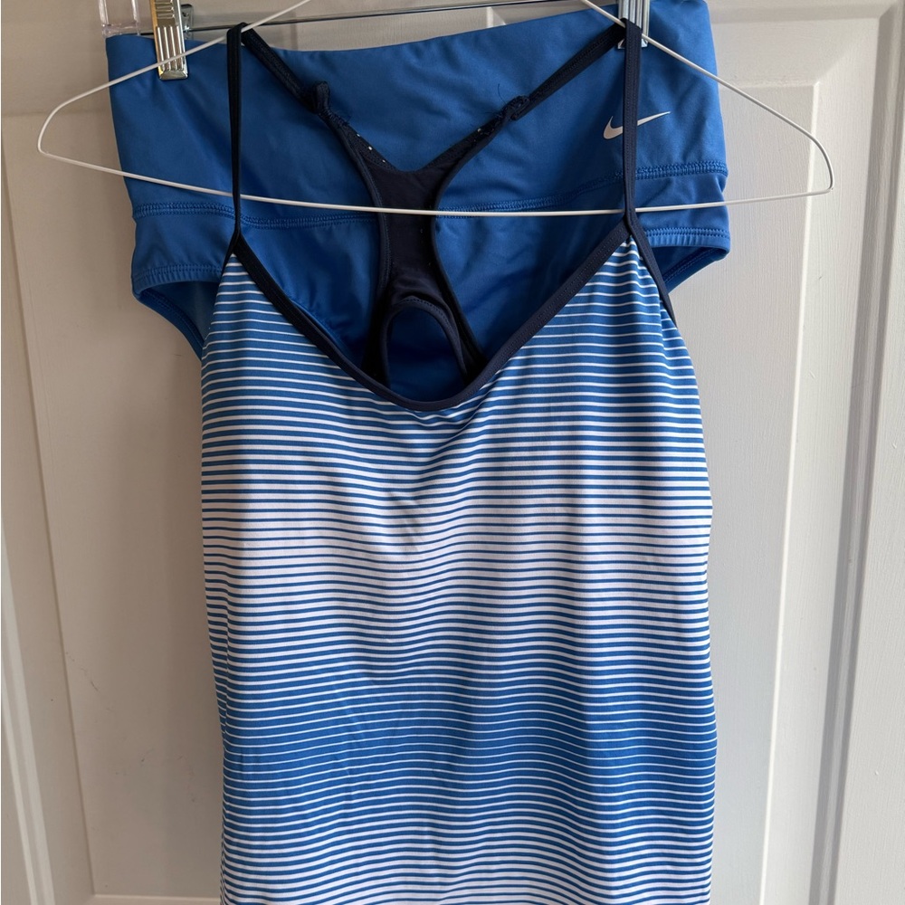 Nike Blue Ombre Striped Tankini with Navy Built-In Shorts